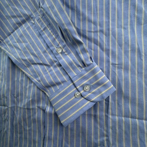 NWT Club Room Men’s 15.5 32/33 Striped Blue Yellow White Collar Button Up Shirt - Picture 11 of 13